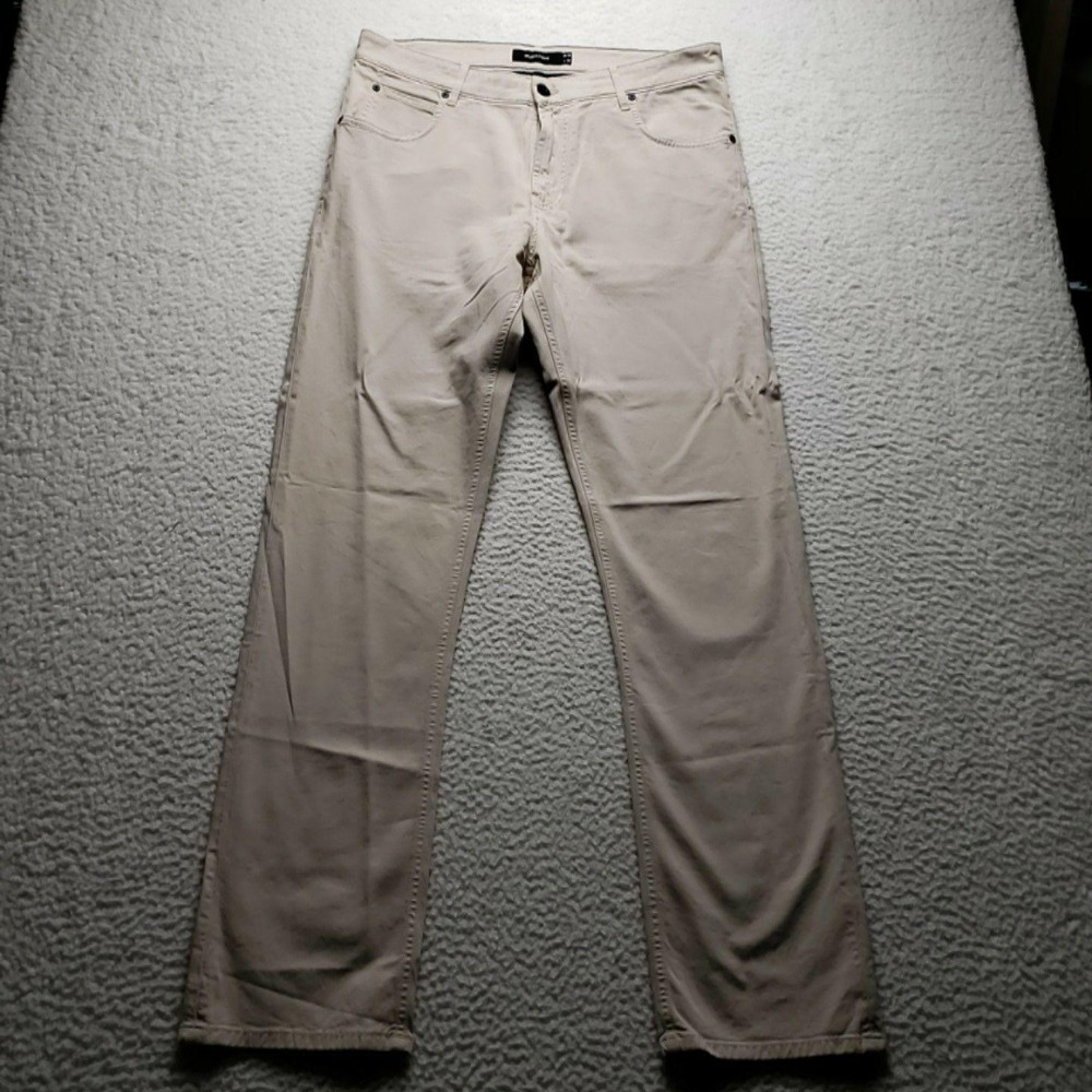 Bugatchi Pants Mens 34x32 Beige Stretch Chino 5 Pocket Denim Casual Straight Leg